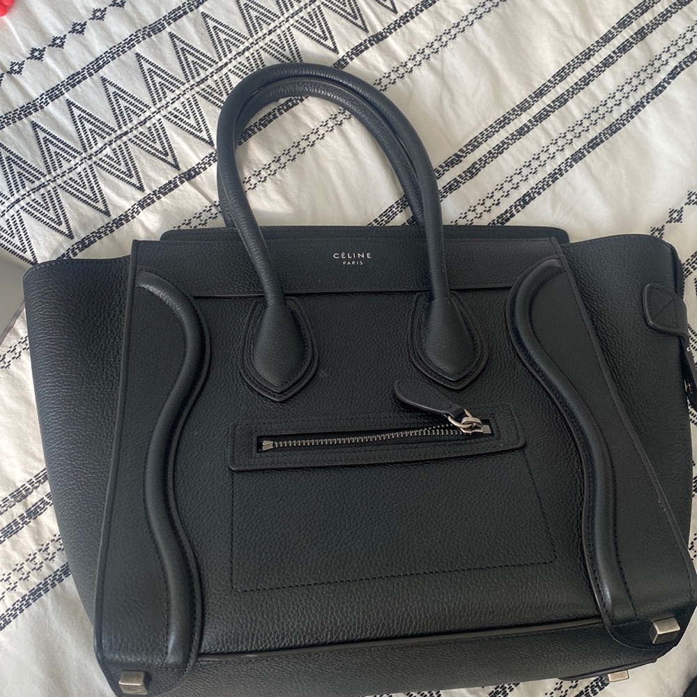Celine micro black luggage drummed calfskin. Excellent condition